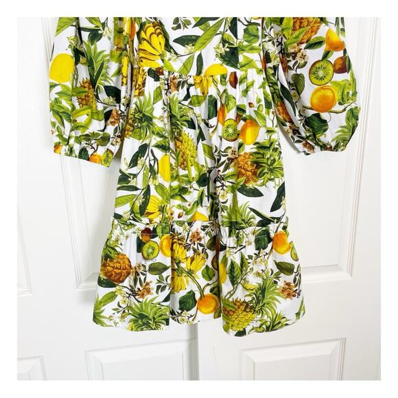 Cara Cara Sip Sip Banana Fruit Print Puff Sleeve Babydoll Cotton Dress Sz XS - Picture 5 of 12
